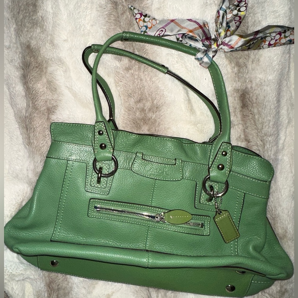 NWT Authentic Coach Women's Green Leather Pebbled Satchel